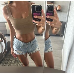 Aritzia Babaton brown/ tan sculpt knit squareneck cropped tank